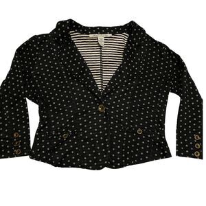 American Rag Cie Black/White Polka Dot Cotton Blend Short Blazer 3/4 Sleeve sz S